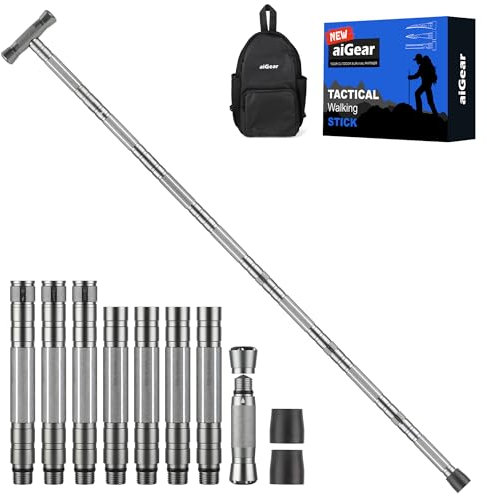 aiGear Taktischestöcke/Wanderstöcke | Upgraded Aluminium Taktische Pole Taktischer Stock | Outdoor 5/6/7/8 Rohre Trekking Stöcke | für Frauen Männer Rucksack Wandern Camping | NWT7-GR