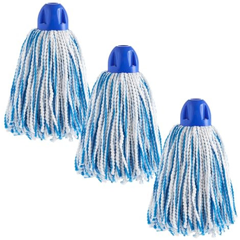 MAYA Fregona Light Pro. Limpieza Eficiente y Duradera para Superficies Lisas. 100 % Microfibra. Super Absorbente y Escurrefacil. Rosca Universal. Pack de 3 Fregonas (Azul)