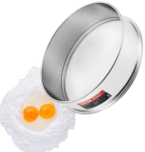 VEVOR YF005 10, 304 Stainless Steel Sifter Food-Grade, Dia. 12.6 Fine Strainers for Baking, 5 Sizes Mesh Hole for Mungbean, Rice, Flour, Pearl Powder, Silver