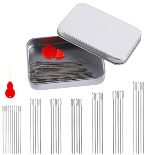 40pcs Sewing Needles Set, Large Big Eye Hand Sewing Sharp Needles 7 Sizes Stainless Steel Needles with Threader Kit Quilting Yarn Needles Embroidery Leather Needles for Hand Crafting Supplies