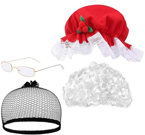 Oma-Perücken für Damen – Weihnachtsperücke, Urlaubsperücke für Damen | Kostüm für Damen, Cosplayhut, Perücke, Haarnetz und Brille für den Kostümparty, 4 Stück. , Se référer au descriptif