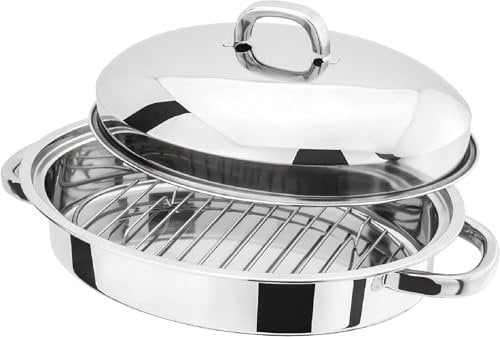 Stainless Steel Roasting Oval Pan Tray Set with Removable Rack Cooking Baking Sturdy Handles (42 cm)