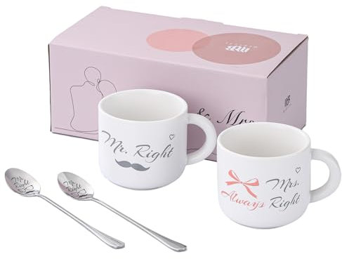 Mr Right Mrs Always Right Tassen Hochzeitsgeschenk Pärchen Geschenke Mr und Mrs Verlobungsgeschenk Paare Tassen Set für Hochzeit Valentinstag Verlobung