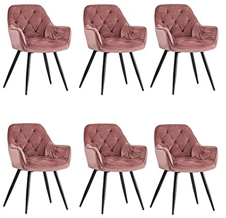Moderne Samt Polsterstühle Esszimmerstühle mit Armlehnen für Küche und Wohnzimmer 6er Set Rose Stühle