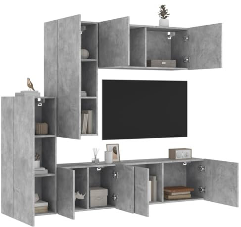 Lauuoeriau Furniture Item home 5-teilige TV-Wohnwand Beton Grau Holz-Möbel