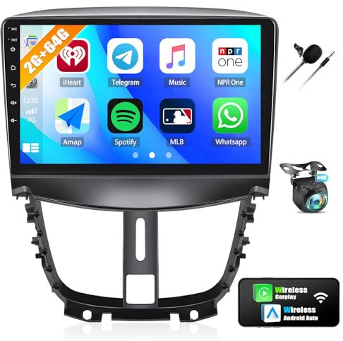2G+64G CAMECHO Android 13 Autoradio Navi für Peugeot 207 2006-2015 mit Wireless Carplay Android Auto, 9 Zoll Touchscreen mit Bluetooth GPS Navi WiFi RDS/FM Radio Mirror Link SWC + Rückfahrkamera&MIC