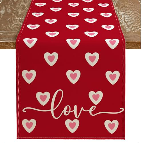 TELAIN Tischläufer Aus Hochwertigem Polyester, 72x13 Zoll, Mit Romantischem Design Für Valentinstag Und Festliche Tischdeko, Schützt Vor Kratzern Und Flecken