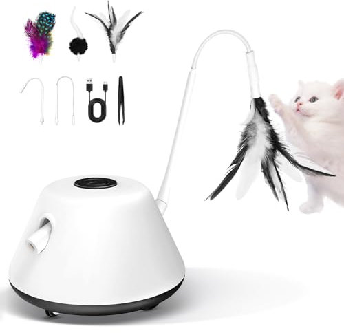 TGFIX Interaktives Katzenspielzeug 3 in 1 – Elektrisch, mit Rädern & Laser, Intelligenzspielzeug für Katzen，weicht Hindernissen aus, animiert Katzen zur Bewegung, inkl. 3 Ersatzfedern & USB-Aufladung