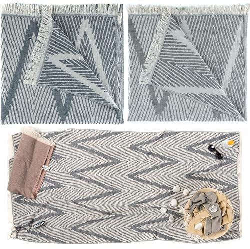 Arty 3er Set Hamamtuch Strandtuch Saunatuch - Badetuch Duschtuch Reisehandtuch Doppellagig 100% Baumwolle Oeko-TEX schnelltrocknend leicht groß Unisex weich 170 x 90 cm (3er Set, 1 Navy, 2 Gray)