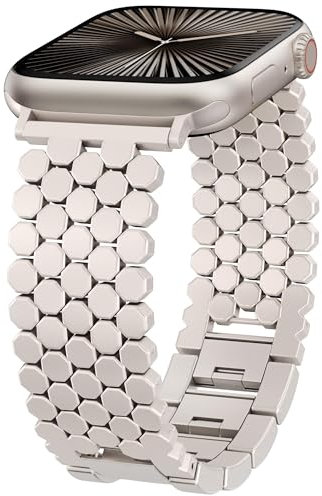 Kompatibel mit Apple Watch Band 41/40/38/44/45/46/49/42 mm Damen, elegantes Waben-Metallarmband, Designer-Gliederarmband in Polarstern für iWatch Serie 10 9 8 7 6 5 4 3 Ultra SE