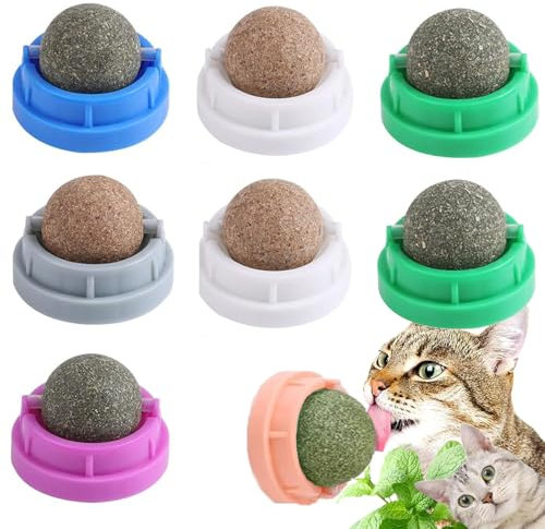 ElevaPulse 8 Katzenminze Balls Katzenspielzeug Selbstbeschäftigung, Drehbares Katzenleckspielzeug mit Staubschutz für Indoor Katzenzubehör