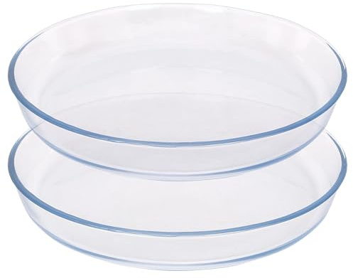 Argon Tableware Round Glass Oven Dishes - 32cm x 32cm - 2x Large Deep Baking Casserole Lasagne Roasting Roaster Cooking Tray Bowl | Microwave Safe, Freezer Safe