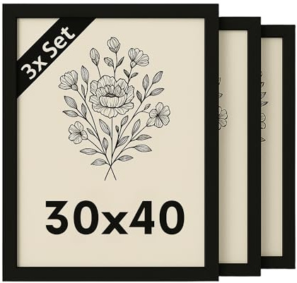 INNOVAHOME Bilderrahmen 30x40 cm Schwarz Holz 3er Set Fotorahmen | Echtholz Kiefernholz Konstruktion, bruchsicheres Acrylglas, Galerie Fotowand 3er Set