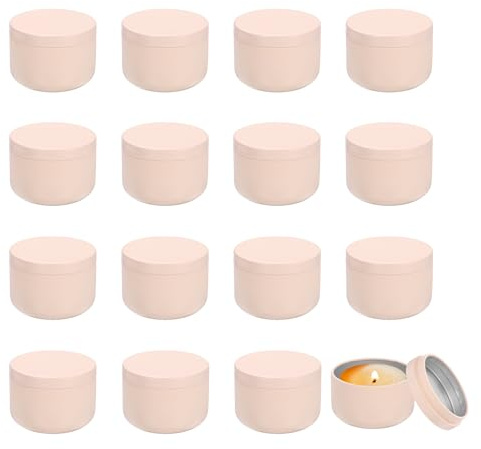 sourcing map 3oz Candle Tins, 16pcs Metal Candle Tins Jars with Lids Round Empty Tin Can Containers Bulk for Storage Tea and Making DIY Arts Crafts Christmas Gifts, Pink