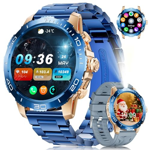 LIGE Montre Connectée Homme avec 800mAh, 1,43 AMOLED Business Smartwatch Homme avec Appel Bluetooth, 200+ Modes Sportifs, Fréquence Cardiaque, SpO2, Suivi du Sommeil pour Android iOS Bleu sur Or