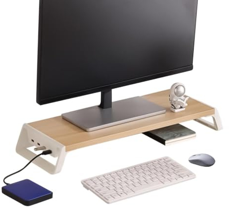 Arroopu Base Elevadora Para Monitor,Organizador De Escritorio De Oficina Con 4 Puertos USB | Soporte Organizador Para Monitor De Madera | Para Oficina, Escuela, Apartamento, Residencia Universitaria,
