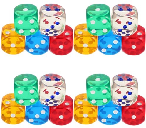 Abaodam Durchscheinendes Regenbogen Acryl Würfelset 20 Stück 25mm mit Abgerundeten Ecken Farbige Spielwürfel für Mathematikunterricht Brettspiele Party und Klassenraum