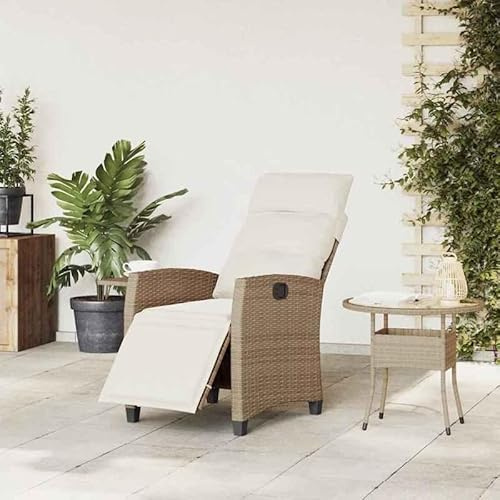 Eleganz Gartensessel mit Beistelltisch PE-Rattan & Stahl - Verstellbarer Lounge-Sessel für Garten, Terrasse oder Balkon - Beige & Wetterfest - Gemütlicher Relaxsessel mit Pulverbeschichtung