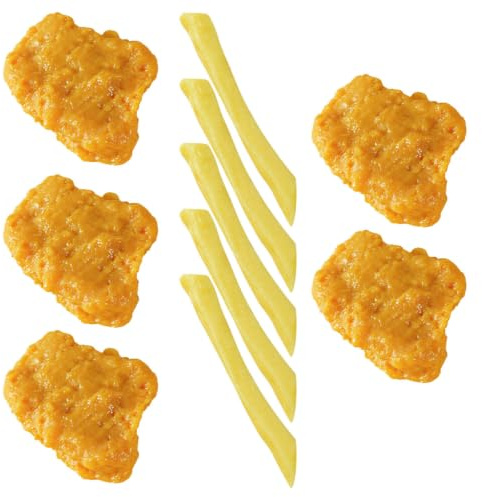DECHOUS 10 Künstliche Chicken Nuggets Und Pommes Frites – Realistische Nachbildungen von Frittiertem Hähnchen Und Pommes Frites – Ideal zum Spielen für Kinder, für Fotoshootings Und Als