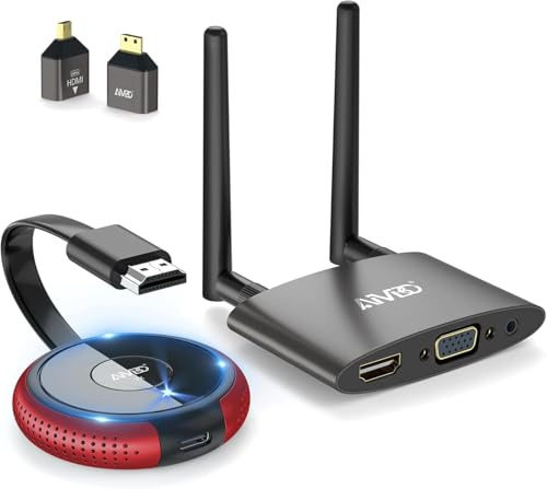 Wireless HDMI Transmitter and Receiver 4K/5.8G, VGA&HDMI Dual Screens HDMI Extender Sender Casting Audio Video for Laptop, TV Box, Camera, CC-TV, USBC, PS5 to HDTV, Projector, Monitor 165FT/50M