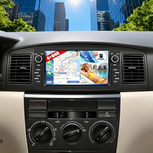 CAMECHO 4G+64G Android 15 Carplay Autoradio con Navi para Toyota Corolla E120 E130 2000-2007/BYD F3 2000-2006, 2 DIN Radio con Pantalla de 7 RDS/FM GPS Android Auto Bluetooth EQ +Cámara Trasera