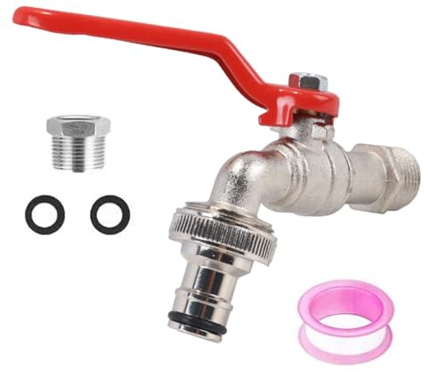 Riven Universal-Garten-Wasserhahn 1 / 2 Zoll 3 / 4 Zoll frostsicherer Ablaufhahn mit 2 freien Schlauchanschlüssen + 1 Rollendichtung (rot)