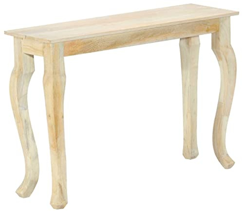 Bendmaxx Table console en bois de manguier massif 110 x 35 x 77 cm avec finition blanchie, polie et laquée, table classique en bois pour couloir, cuisine, salon