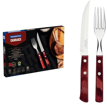 Tramontina 21199/703 Steakbesteck-Set, 12-teilig mit roten Griffen 2-Fach vernietet