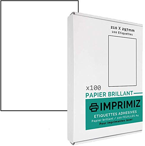 Glänzende Selbstklebeetiketten - 100 Etiketten 210 x 297 mm - Glänzendes Weiß - für Laserdrucker - 100 selbstklebende A4-Bögen
