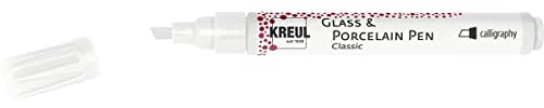 KREUL 16468 - Glass & Porcelain Pen Classic calligraphy, weiß, formstabile Spitze, Strichstärke ca. 1 - 4 mm, deckender Porzellanmalstift auf Wasserbasis, brillante, lichtbeständige Farbe