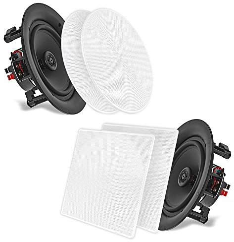Pyle Deckenlautsprecher / Wandlautsprecher 250 Watt Einbaulautsprecher – Flache 8” (20cm) 2-Wege-Lautsprecher als Stereo Sound System – Einfacher Einbau in Flush Design mit Rundem/Quadratischem Gitter