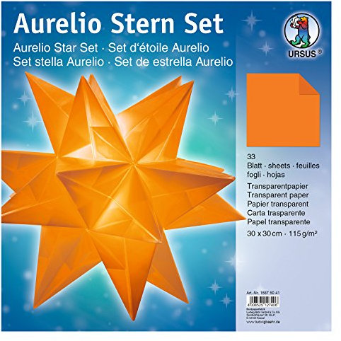 Ursus 15875041 - Faltblätter Aurelio Stern uni, orange, 33 Blatt, aus Transparentpapier 115 g/qm, ca. 30 x 30 cm, einseitig bedruckt, ideal als zeitlose, elegante Wohndekoration