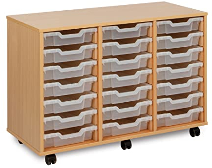 Office Needs Direct Monarch Mobile School Shallow Tray Storage Unit 24 Clear Trays Beech MEQ4W-CLEAR