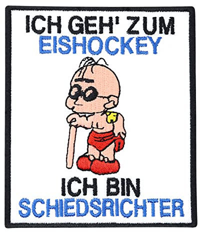 Eishockey Patch: Anti Schiedsrichter Aufbügler Hockey Bügelbild bestickt für Trikot - Rocker Aufnäher - Geschenk Eishockey-Fan DIY Stoff-Applikation Shirt/Jacke/Tasche - Blau - 100x85mm