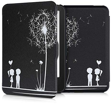 kwmobile Klapphülle kompatibel mit Tolino Vision 1/2 / 3/4 HD Hülle - eReader Case - Pusteblume Love Weiß Schwarz