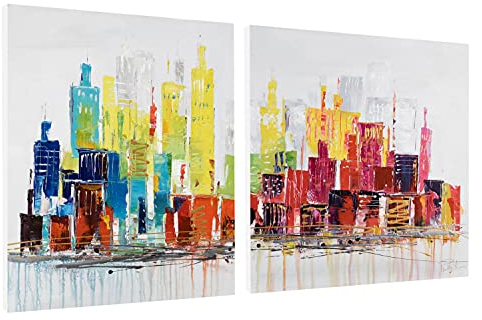 KunstLoft® Acryl Gemälde 'City of Lights' 120x60cm | original handgemalte Leinwand Bilder XXL | Skyline Bunt Modern Bunt | Wandbild Acrylbild Moderne Kunst mehrteilig mit Rahmen