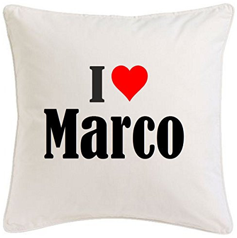 Kissenbezug I Love Marco 40cmx40cm aus Mikrofaser geschmackvolle Dekoration für jedes Wohnzimmer oder Schlafzimmer in Weiß mit Reißverschluss