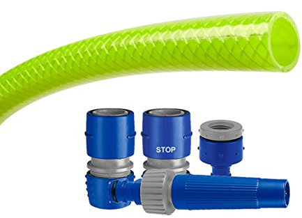 TATAY Manguera de Jardín Verde con Kit de Riego, 10 Metros, 5/8 15mm de Díametro, de 3 Capas PVC Poliester, Resistencia 21 Bares y -20º a 60º, Antitorsión, Libre de BPA.