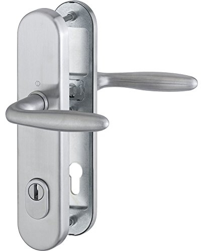 HOPPE Haustür Eingangstür Drückergarnitur VERONA - Ö-Norm Entfernung 88mm, Edelstahl matt, Langschild Profilzylinder für Türstärke 67-72mm, mit Kernziehschutz, Prüfung: RC3 nach EN 1906, 1 Stück Sicherheitsbeschlag