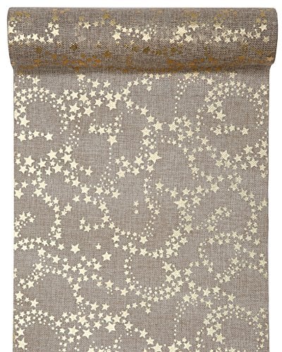 Santex 3 Meter Jute Tischläufer Weihnachten Sterne in HellbraunGold 30 cm [Breite]