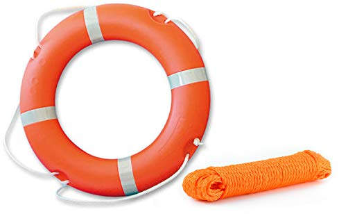 Rettungsring ∅73,5 cm mit Griffleine + Wurfleine 30 m Ø 8mm Kunststoff Orange Schwimmfähig Rettungsreifen Rettungsleine Wurfseil Rettungsseil Rettungsmittel