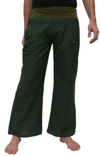 Yogahose aus Baumwolle, Pumphose, mit Stretch-Bund und Zwei praktischen Taschen - perfekt für Yoga und als Haremshose - Unisex für Männer und Frauen, S/M, Grün