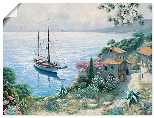 ARTLAND Wanddeko Poster & Kunstdrucke Wandposter 80x60 cm Meer Küste Bucht Toskana Italien Boot Malerei Kunst K8PH