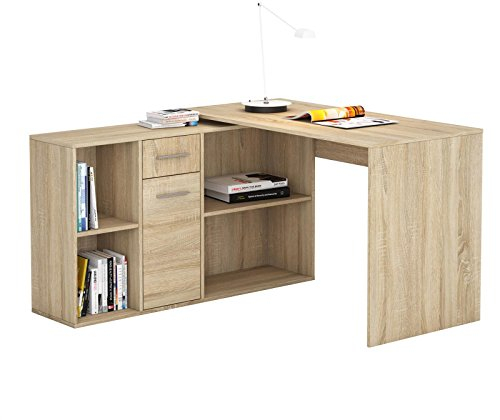 CARO-Möbel Schreibtisch Eckschreibtisch Computertisch Diego, in Sonoma Eiche, mit Regal, 120 x 75 x 121 cm, Kinderschreibtisch