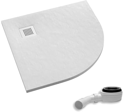 AQUABAD Duschwanne/Duschtasse Palast mit LeakProtect Technologie White Stone 90x90cm Viertelkreis R55 - Blende: polierter Stahl | inkl. Ablaufgarnitur/Siphon