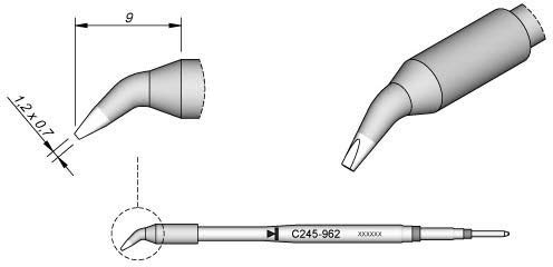 JBC Lötspitze Serie C245 Meißelform, C245962/1,2 x 0,7 mm, gebogen C245962 (Lötkartusche 2045 2245 Loetkartusche Loetspitze Lötpatrone Loetpatrone Meißelspitze C245 bleifrei)
