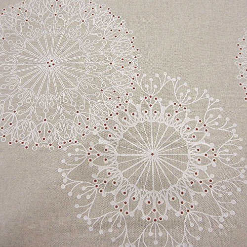 Stoff Meterware Baumwolle natur Pusteblume beige weiß rot Dekostoff aus Frankreich Neu