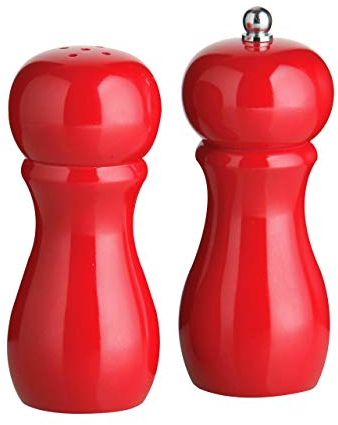 Premier Housewares 1103854 Salt Shaker and Pepper Mill Set - Red Shiny Finish H11 x W5 x D5cm