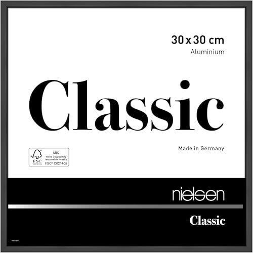 nielsen Bilderrahmen, 30 x 30 cm, Aluminium, Schwarz matt, Rahmen zum Aufhängen im Hoch- & Querformat, Echtglas, Classic