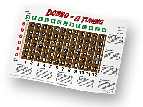 Dobro G Tuning Resonator Gitarre Griffbrett Note & Rollen Diagramm - Anfänger & Fortgeschrittene Anleitung Easy Poster Akkorde 11x17 | A New Song Music